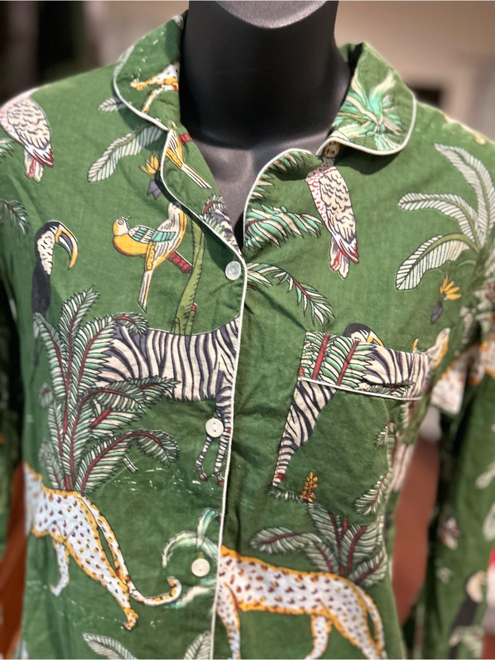 3 Piece Cotton Pajama Set Jungle Safari Animal Print Shirt Pants Shorts Small - Picture 3 of 10